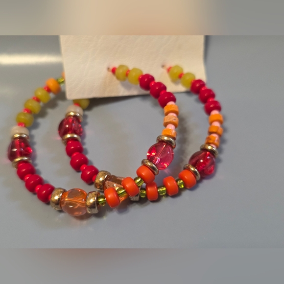 Free People Colorful Beaded Hoop Earrings - Picture 2 of 4